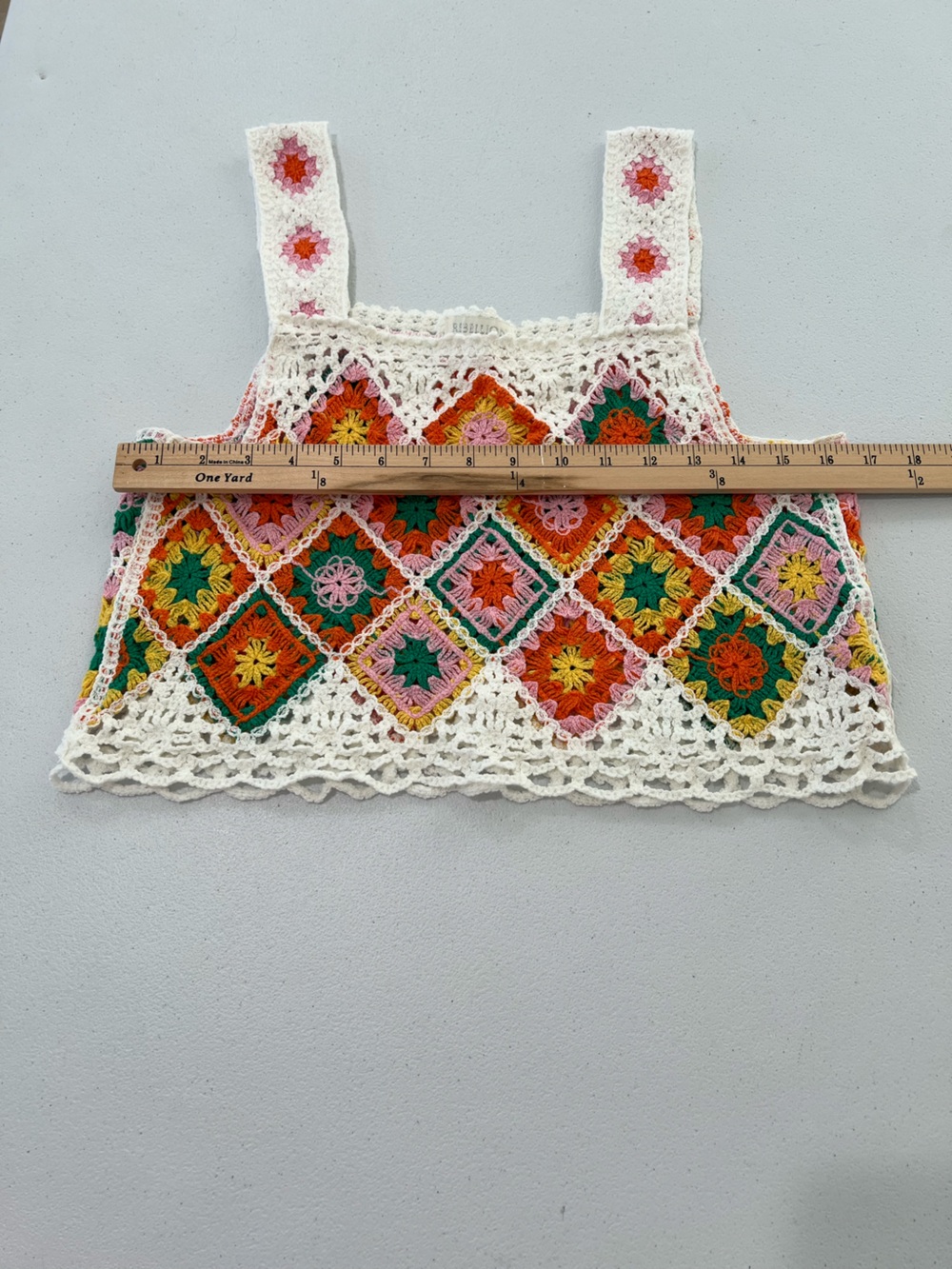 REBELLION White Crochet Floral Patchwork Crop Tank Top boho   XL - Picture 7 of 9